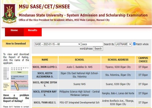 MSU SASE Marawi Result 