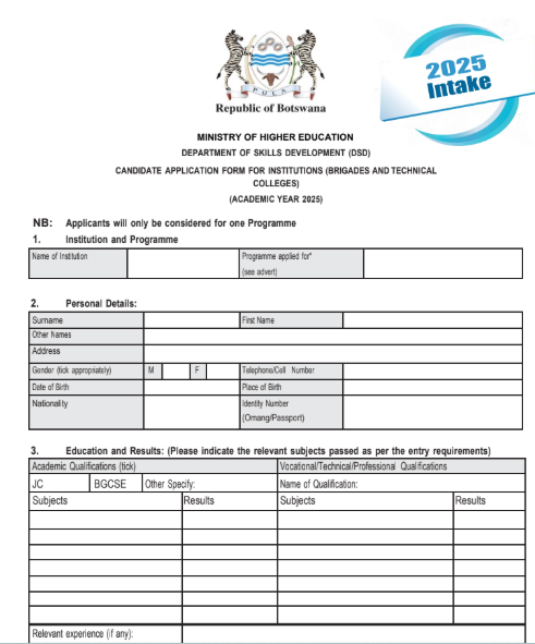 Brigade Application Form 2025 Botswana